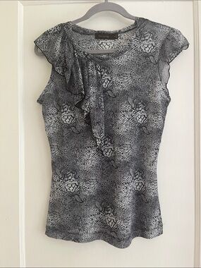 The Limited Sheer Stretch Mesh Asymmetrical Ruffle Blouse / Top Size M